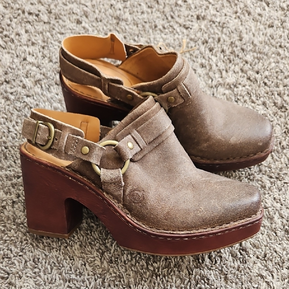 Born Taupe Leather Women's Clogs